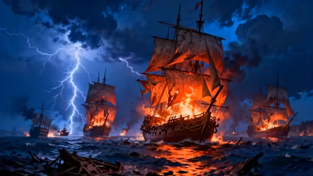  燃烧的海盗船 海上激战1504#横屏 	 