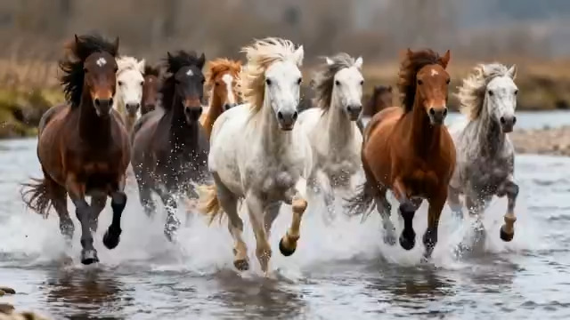  群马奔腾踏水花1502#横屏 	 