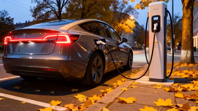  秋日黄昏电动车充电1480#横屏 	 