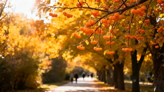  秋日落叶大道行人漫步1487#横屏 	 