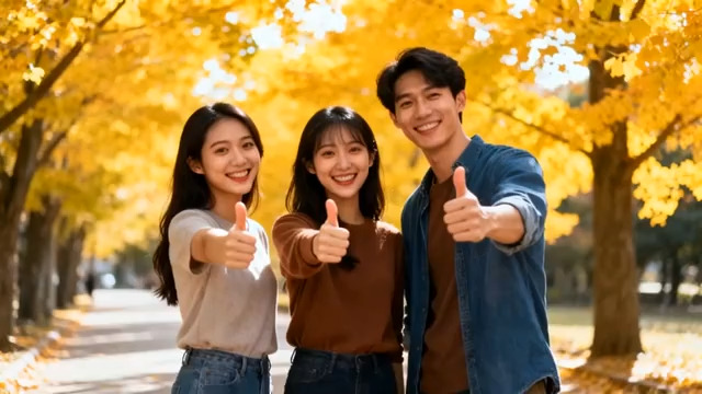  秋日好友竖大拇指点赞1474#横屏 	 