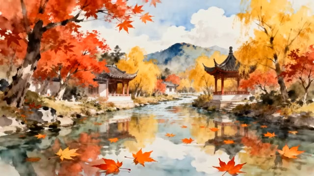  秋日古风园林美景1473#横屏 	 