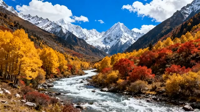  秋日山谷溪流风光1489#横屏 	 