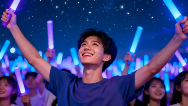  青春人群挥舞荧光棒欢呼1446#横屏 	 