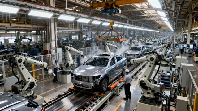  汽车工厂机械臂生产线1424#横屏 	 