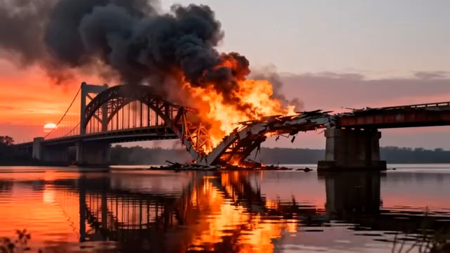  桥梁爆炸燃烧特效1437#横屏 	 