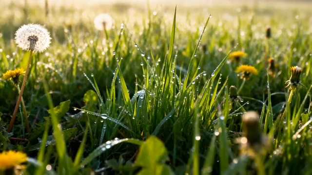  清晨草地露珠蒲公英1461#横屏 	 -