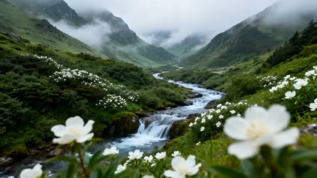  青山绿水溪流云雾风景1455#横屏 	 