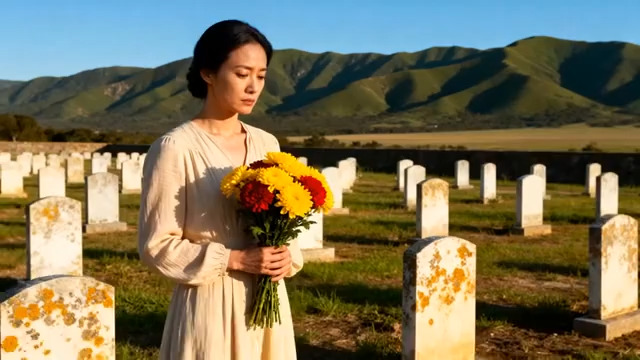  女子墓地献花缅怀先烈1397#横屏 	 