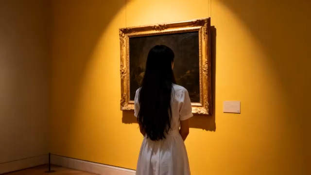  女子凝视艺术画作1398#横屏 	 