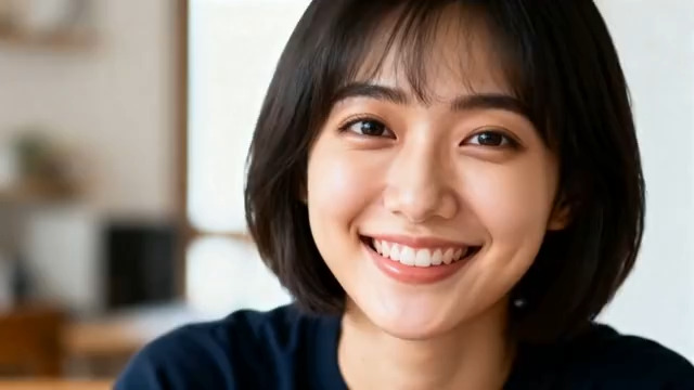  青春女孩甜美笑容特写1445#横屏 	 