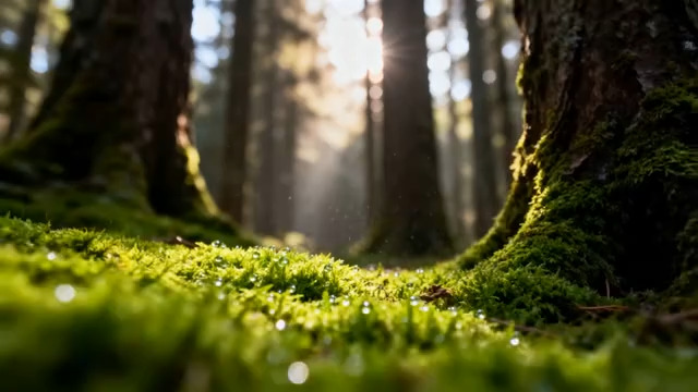  清晨森林阳光穿透林间1463#横屏 	 