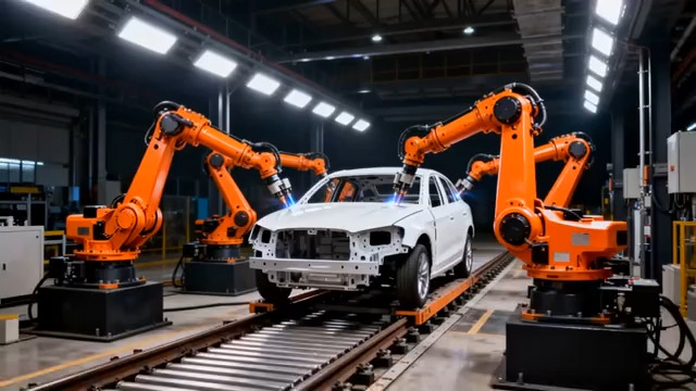  汽车工厂机械臂焊接作业1422#横屏 	 -