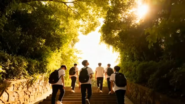  青春学子登阶梯前行1448#横屏 	 