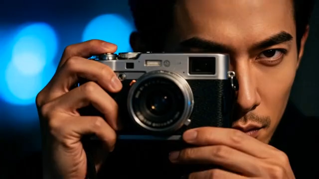  男摄影师手持相机拍摄1359#横屏 	 