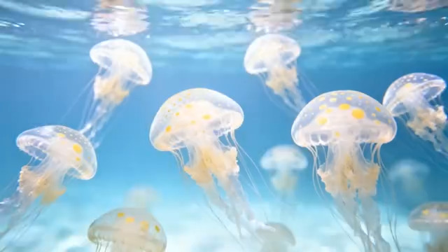  梦幻水母群游 蓝色海洋1317#横屏 	 -