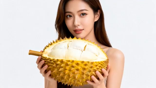  美女手持榴莲微笑1304#横屏 	 