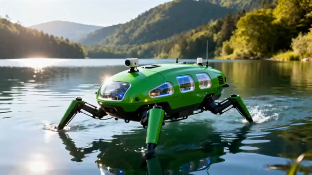  绿色螃蟹机器人水中移动1280#横屏 	 