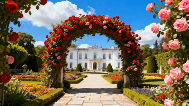  玫瑰花拱门前的白色豪宅1300#横屏 	 