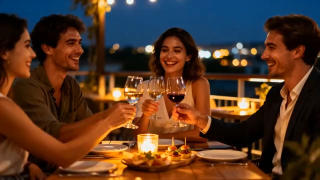  浪漫情侣举杯共饮1213#横屏 	 