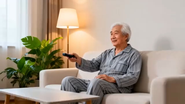  老人看电视休闲时光1237#横屏 	 