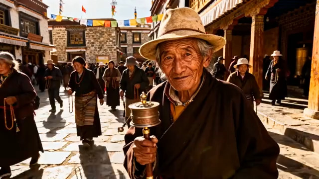  老人转经筒祈福1244#横屏 	 