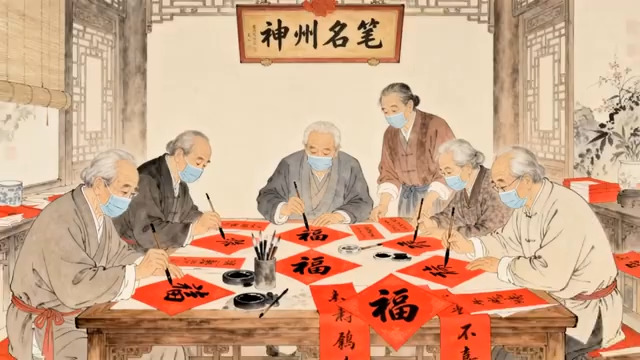  老人写福字 传统年味1240#横屏 	 