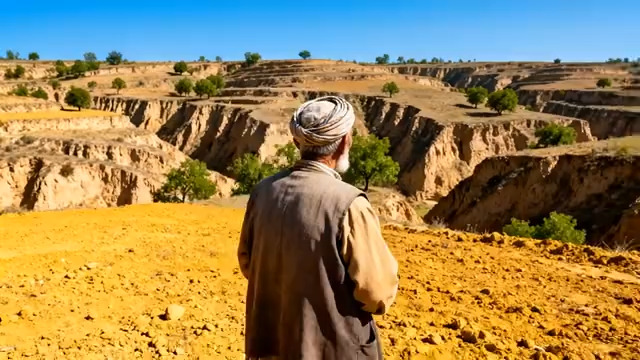  老人眺望黄土高原1238#横屏 	 