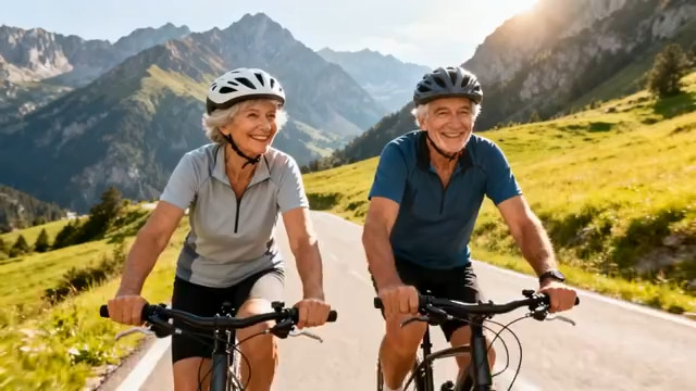  老年夫妇山地自行车骑行1224#横屏 	 -