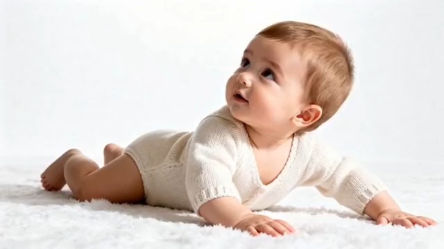  可爱婴儿趴着微笑1140#横屏 	 