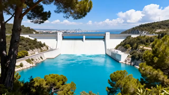  蓝色水库大坝景观1190#横屏 	 