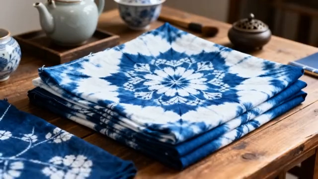  蓝白扎染桌布特写1158#横屏 	 