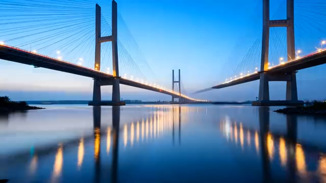  蓝色黄昏大桥灯光延时1176#横屏 	 