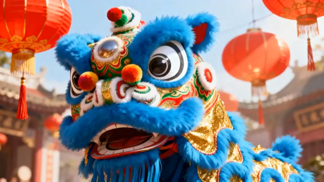  蓝狮头特写视频素材1203#横屏 	 -