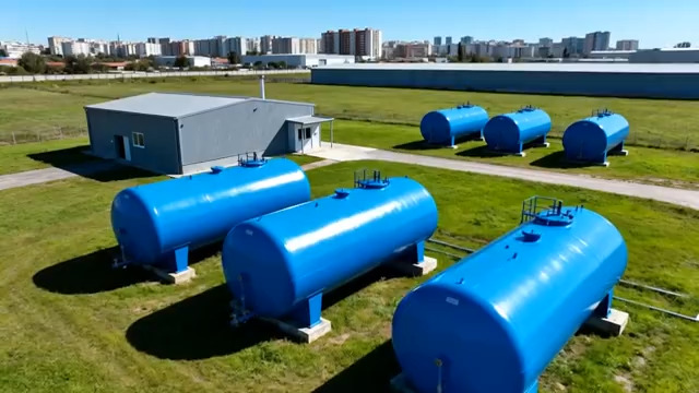  蓝色储水罐厂区航拍1167#横屏 	 