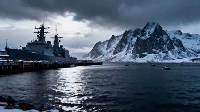  军港雪景与战舰剪影1082#横屏 	 -