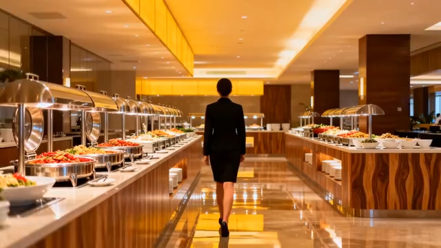  酒店自助餐厅服务人员背影1073#横屏 	 