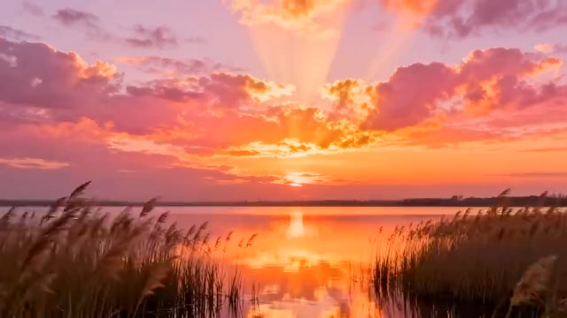  绝美湖面日落霞光1080#横屏 	 