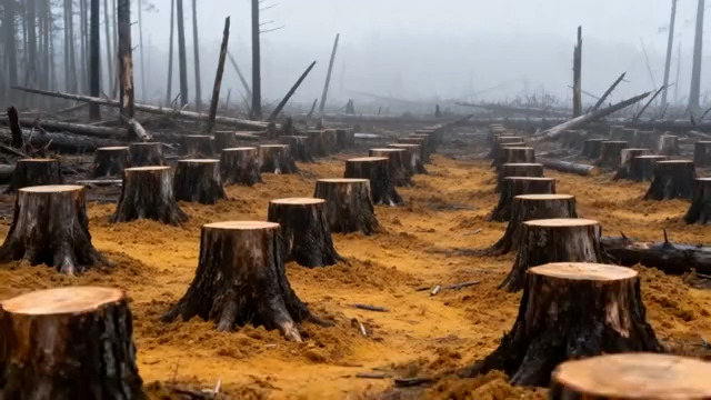  砍伐后的森林树桩1096#横屏 	 
