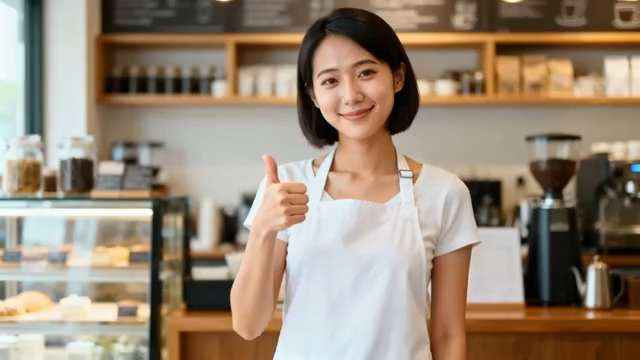  咖啡师微笑点赞服务1091#横屏 	 -