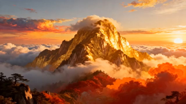  金色山峰日出云海1034#横屏 	 