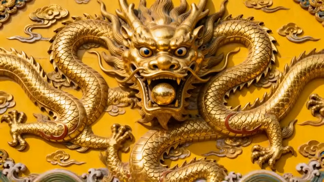  金龙戏珠特写镜头976#横屏 	 -