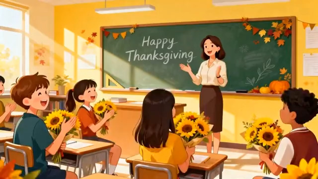  教室感恩节献花960#横屏 	 