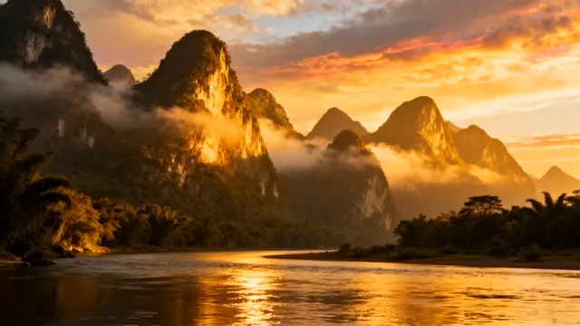  金色山水日落风光1036#横屏 	 