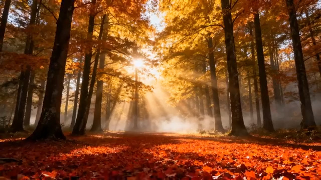  金秋阳光森林落叶981#横屏 	 