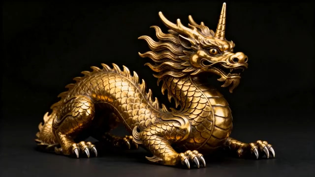  金色龙雕塑特写1015#横屏 	 