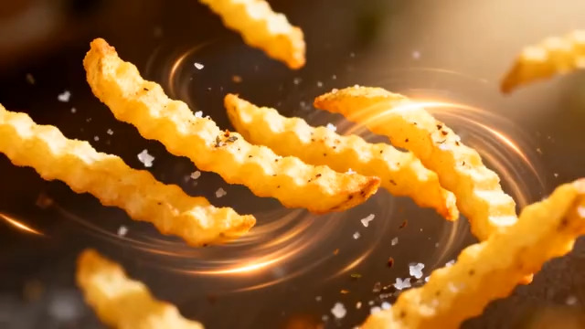  金黄波纹薯条旋转特写967#横屏 	 