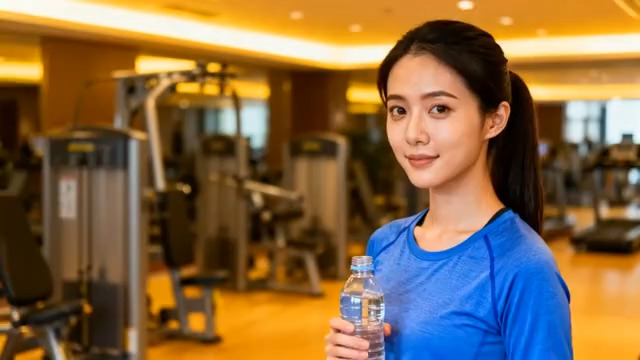  健身后喝水的女生945#横屏 	 