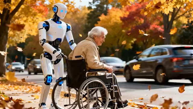  机器人陪护老人秋日散步916#横屏 	 