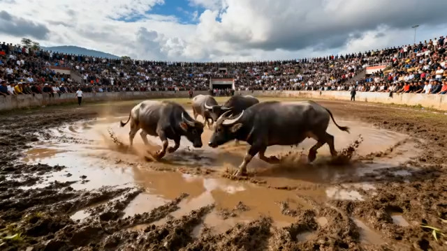  激烈的斗牛比赛现场924#横屏 	 